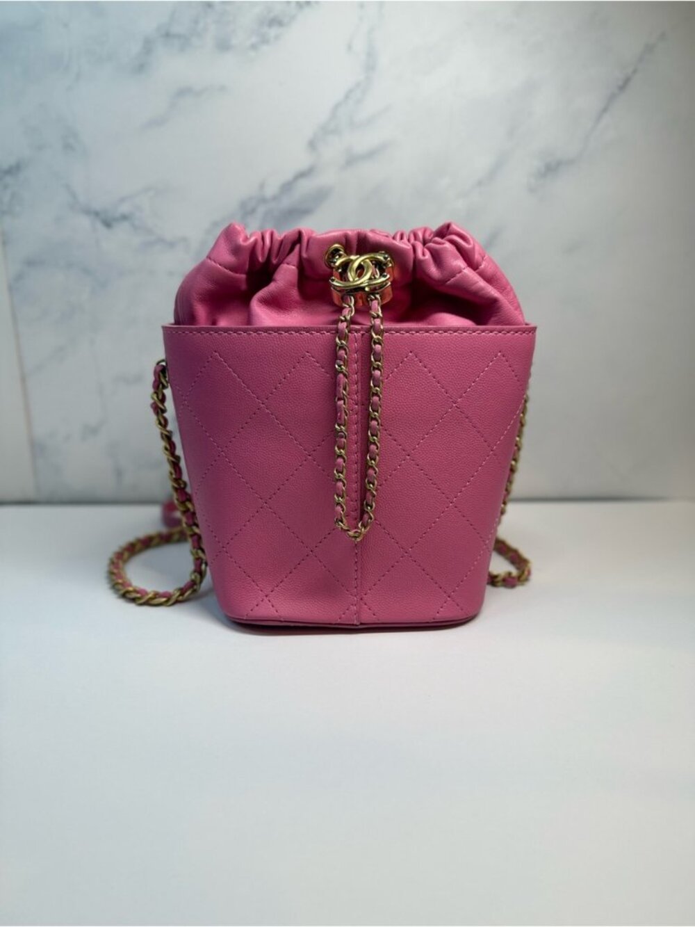 Chanel Pink Gabrielle Bucket Bag Gold Chain Crossbody - Picture 3 of 9